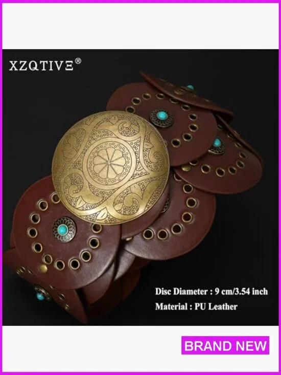 Western PU Leather Belt Wide Waist Boho Chic Cowgirl Concho Buckle Adjustable - Picture 3 of 7